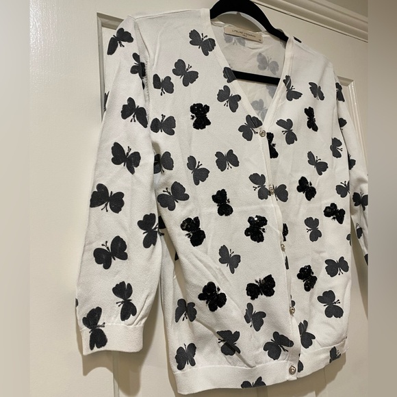 Lifelike Lindarico Italy butterfly sequins rhinestone cardigan top new size 44 - Picture 11 of 12